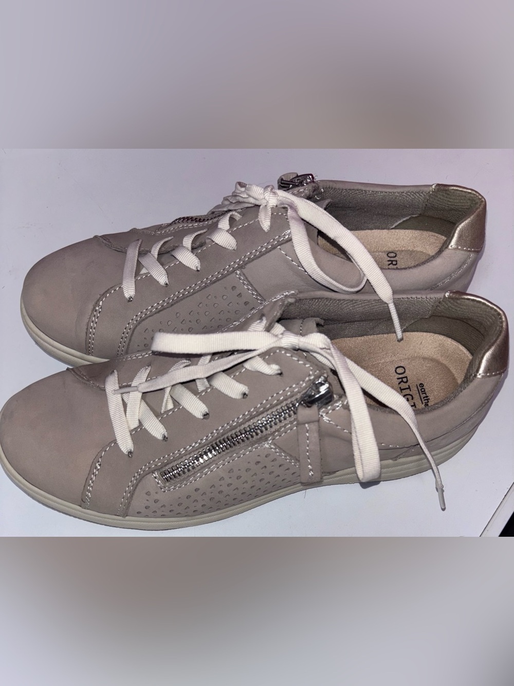 Earth Origins Women's Taupe Lace-Up Sneakers with Side Zipper